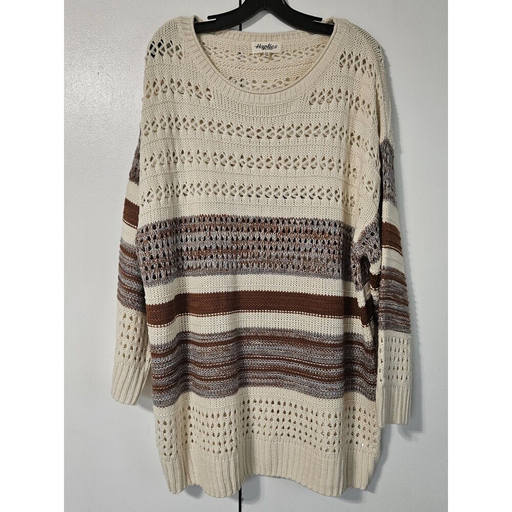 Haptics Sweater Womens 3X Cream Boho Open Knit Chunky Oversized Plus Size